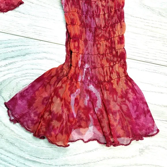 Free People Vibrant Red and Pink Blouse - Picture 3 of 5